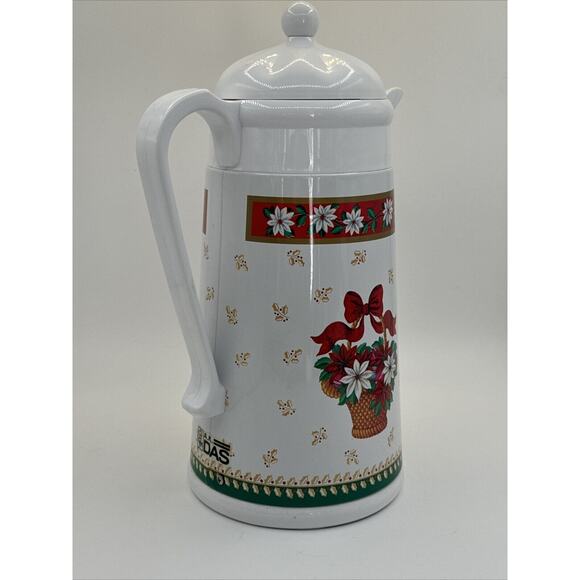 Charlton Hall Christmas Poinsettia Thermal Carafe A.K. DAS 1.0 Liter 1980 - Picture 7 of 16